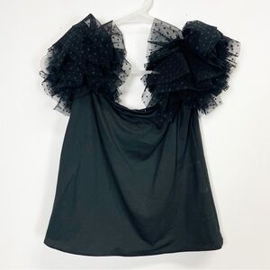 G by Giuliana Tank Top Shirt Womens Large Black Tulle Fluff Shoulders